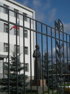 Monument to Felix Dzerzhinsky in front of GULAG office in Solikansk.